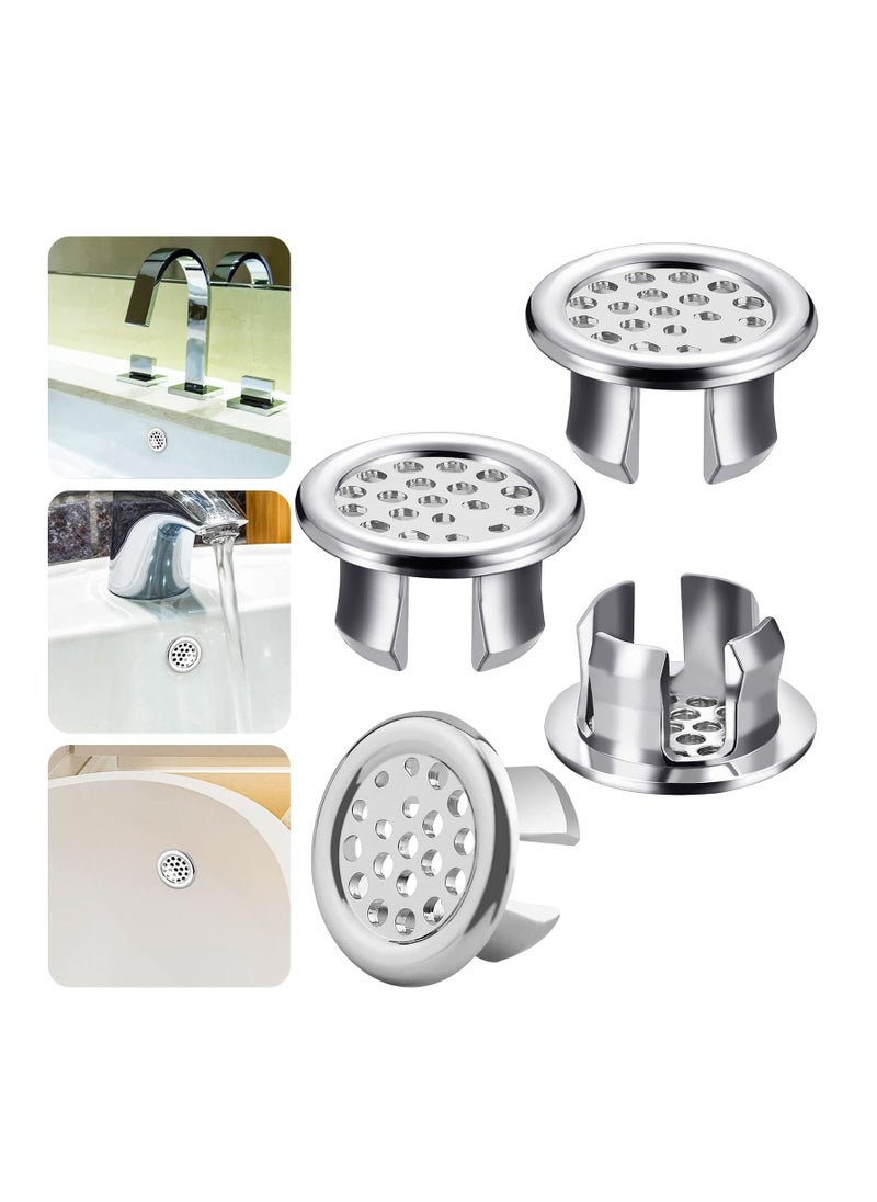 Y&D - Sink Overflow Ring, KASTWAVE Kitchen Bathroom Hole Round Cover Basin Trim Drain Cap Insert in Spares, 30mm Silver (4 Pieces Mesh-Type) - Image 1