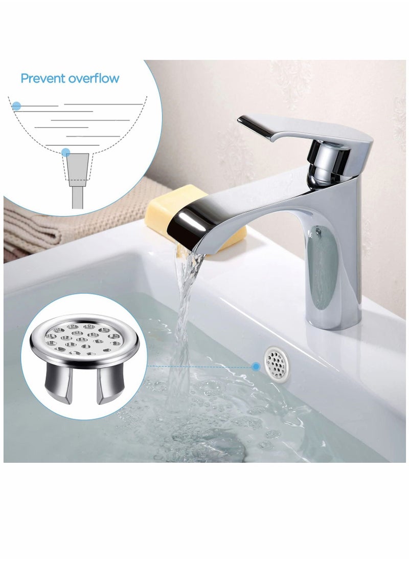 Y&D - Sink Overflow Ring, KASTWAVE Kitchen Bathroom Hole Round Cover Basin Trim Drain Cap Insert in Spares, 30mm Silver (4 Pieces Mesh-Type) - Image 1