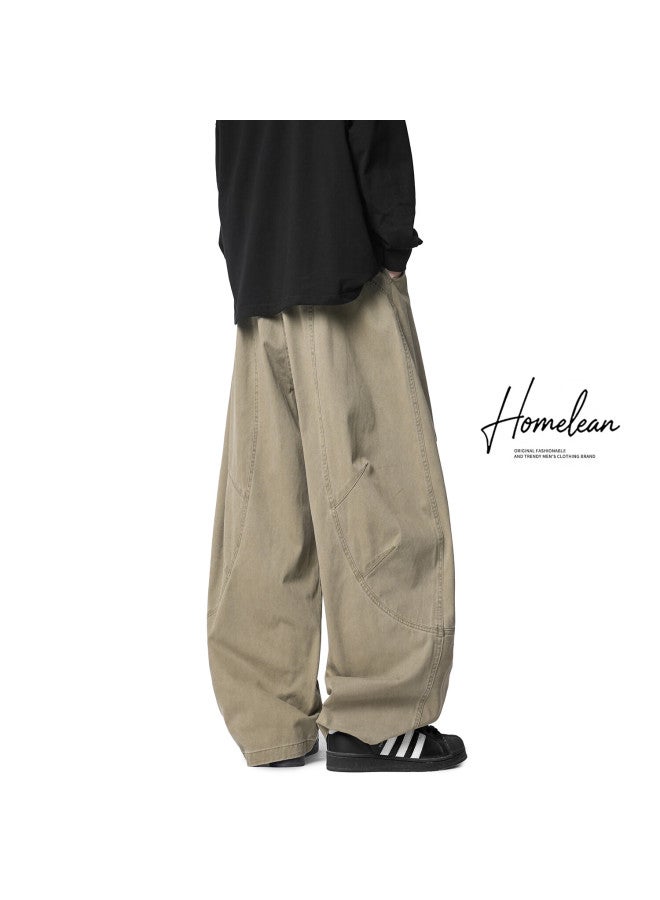 Homlean American Casual Pants Curved Blade Work Pants Autumn Winter Trendy Men's Straight Loose Wide-leg Pants Hz51 Khaki S - Image 2