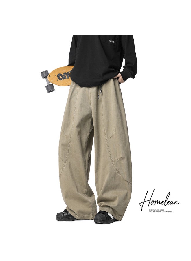 Homlean American Casual Pants Curved Blade Work Pants Autumn Winter Trendy Men's Straight Loose Wide-leg Pants Hz51 Khaki S - Image 3