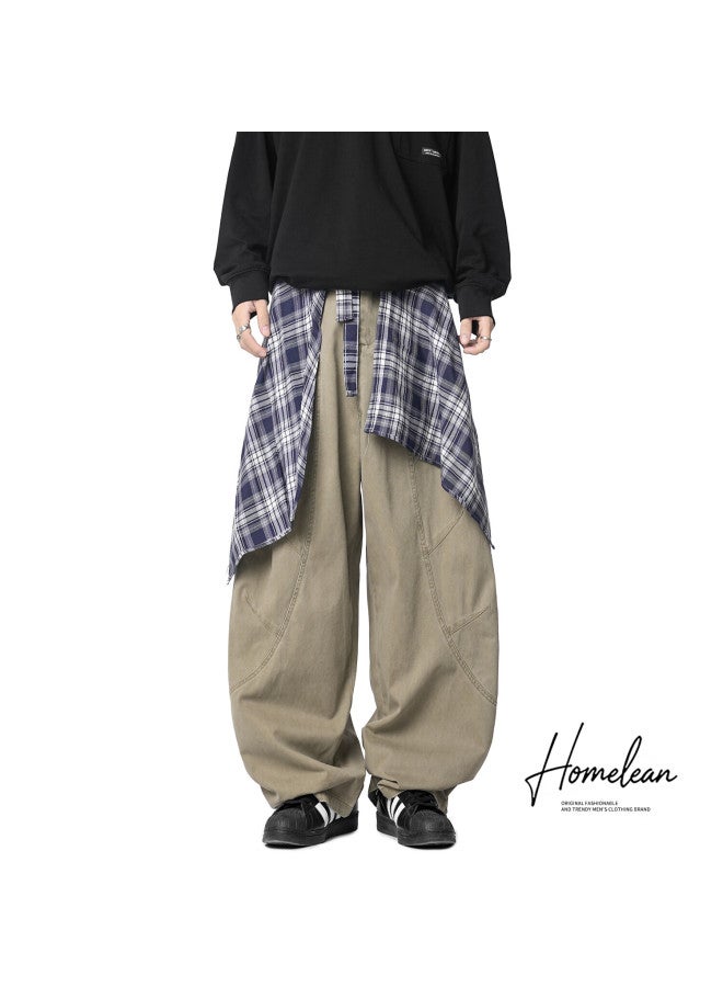 Homlean American Casual Pants Curved Blade Work Pants Autumn Winter Trendy Men's Straight Loose Wide-leg Pants Hz51 Khaki S - Image 5