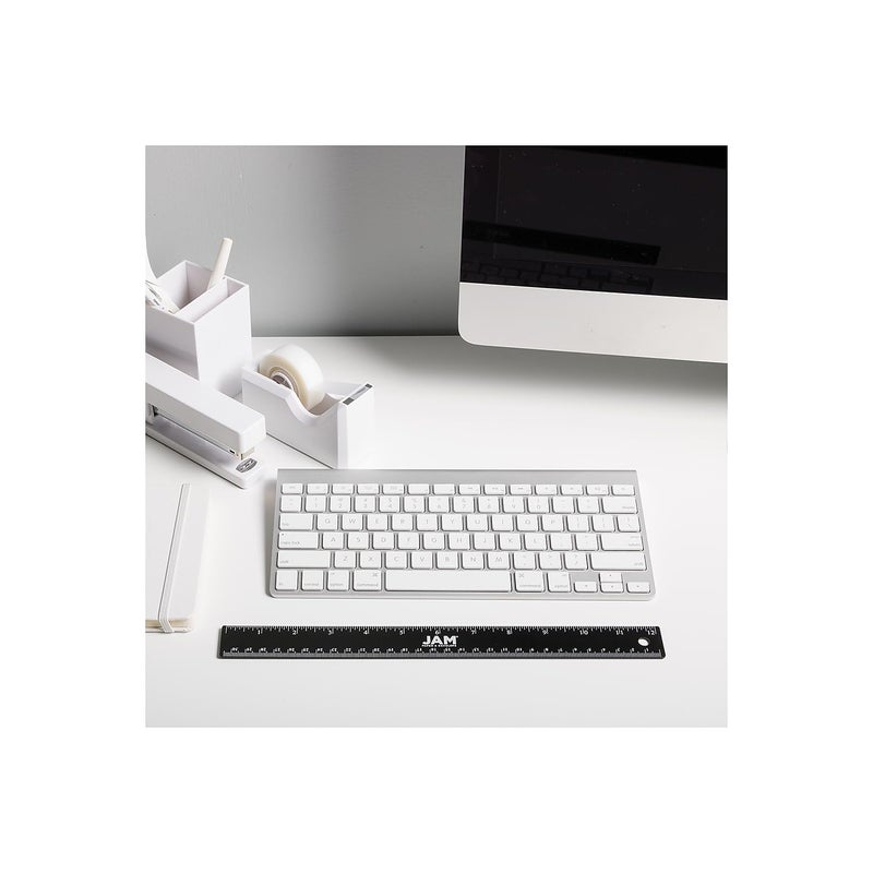 JAM PAPER Strong Aluminum Ruler - 12 Inch - Metal Ruler with Non-Skid Cork Backing - Black Metallic - Sold Individually - Image 2