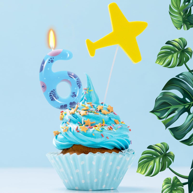 OGnomiFX Boys Girls 6th Birthday Candle Number 6 Candle Island Leaves Cake Topper Hawaii Party Supplies Pink and Blue Cartoon Birthday Party Decorations - Image 3