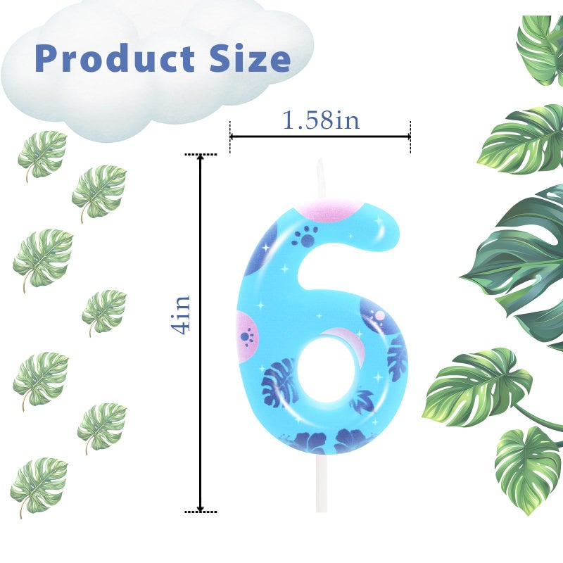 OGnomiFX Boys Girls 6th Birthday Candle Number 6 Candle Island Leaves Cake Topper Hawaii Party Supplies Pink and Blue Cartoon Birthday Party Decorations - Image 2