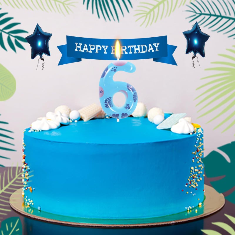 OGnomiFX Boys Girls 6th Birthday Candle Number 6 Candle Island Leaves Cake Topper Hawaii Party Supplies Pink and Blue Cartoon Birthday Party Decorations - Image 5
