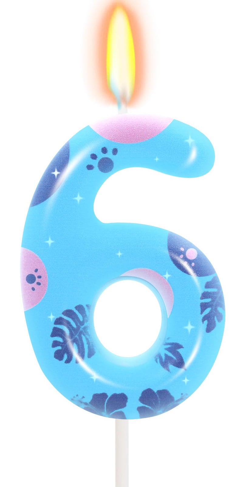 OGnomiFX Boys Girls 6th Birthday Candle Number 6 Candle Island Leaves Cake Topper Hawaii Party Supplies Pink and Blue Cartoon Birthday Party Decorations - Image 1