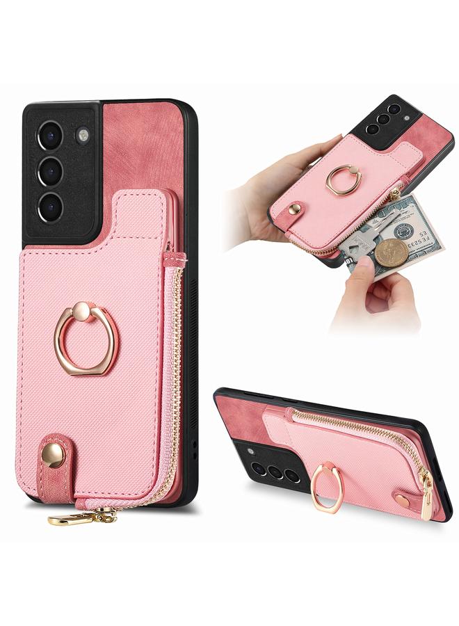 S-TOP Case For Samsung Galaxy S21 5G Cross Leather Ring Vertical Zipper Wallet Back Phone Case - Image 1