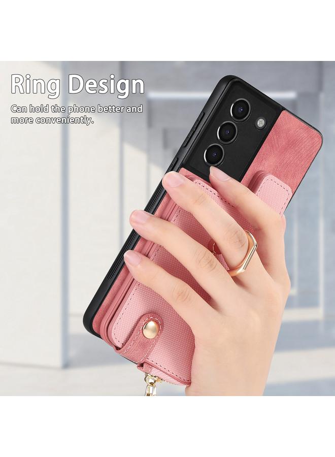 S-TOP Case For Samsung Galaxy S21 5G Cross Leather Ring Vertical Zipper Wallet Back Phone Case - Image 4