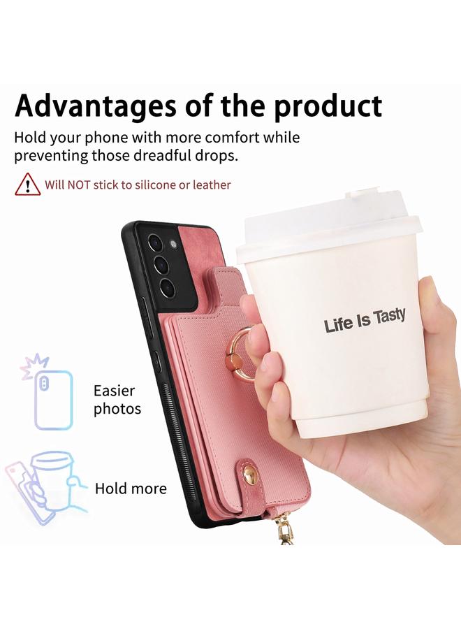 S-TOP Case For Samsung Galaxy S21 5G Cross Leather Ring Vertical Zipper Wallet Back Phone Case - Image 5