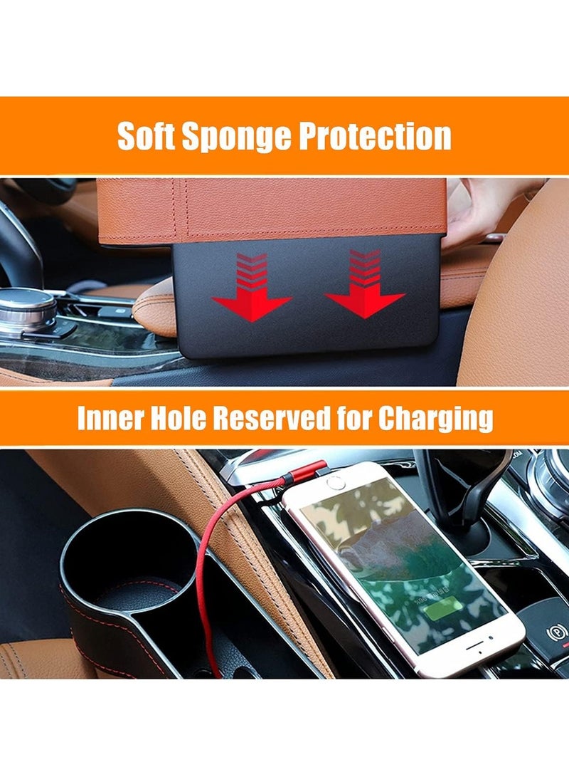 2Pcs Car Seat Gap Filler Organizer Between Front seat car Organizer and Storage Box, Auto Premium PU Leather Console with Cup Holder, Car Pocket for Interior Essentials - Image 4