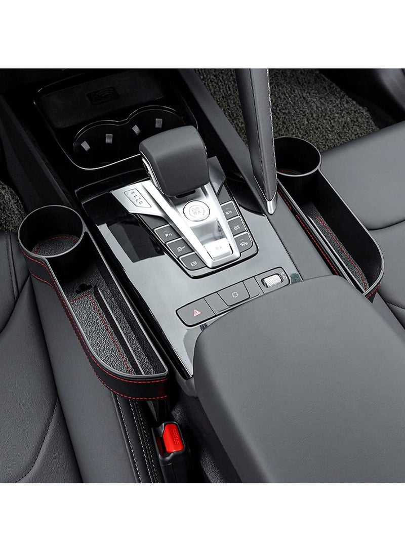 2Pcs Car Seat Gap Filler Organizer Between Front seat car Organizer and Storage Box, Auto Premium PU Leather Console with Cup Holder, Car Pocket for Interior Essentials - Image 5