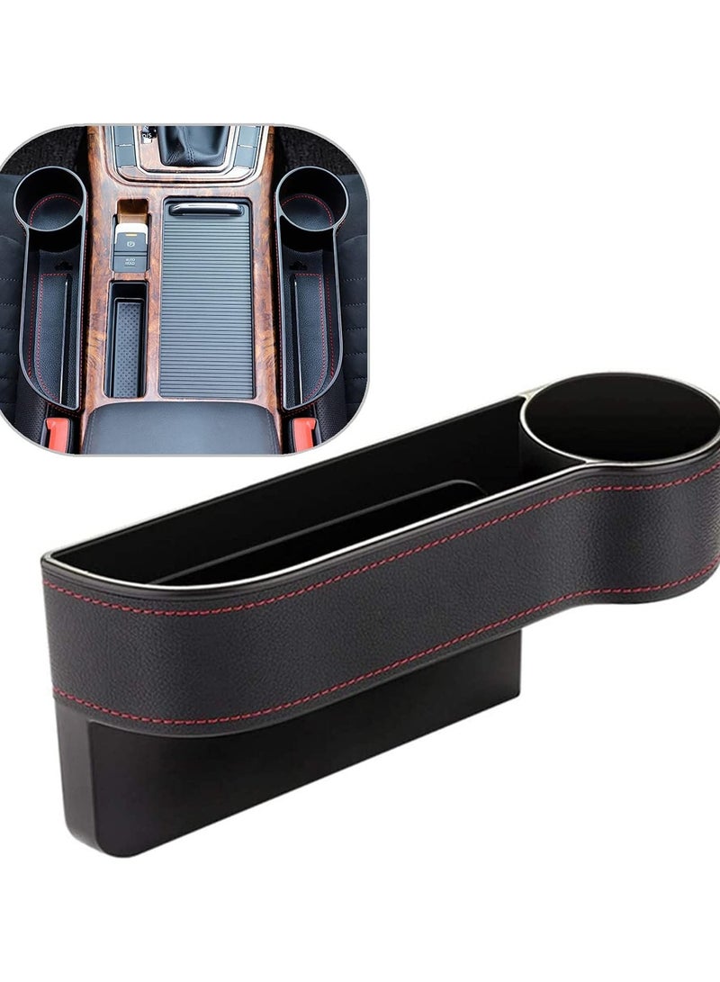 2Pcs Car Seat Gap Filler Organizer Between Front seat car Organizer and Storage Box, Auto Premium PU Leather Console with Cup Holder, Car Pocket for Interior Essentials - Image 1
