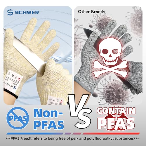 Schwer قفازات شفير SlicePro فائقة المتانة مقاومة للقطع ANSI A9 PR1501، قفاز قطع معزز 10X من الدرجة الغذائية، قفازات ماندولين لقطع اللحم في المطبخ، فتح المحار، معالجة فيليه السمك، XL - Image 4