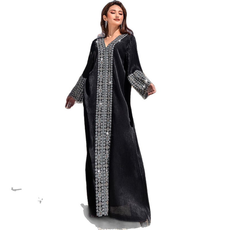 فستان أنيق بياقة V مع تطريز فاخر BA5225 - Image 5