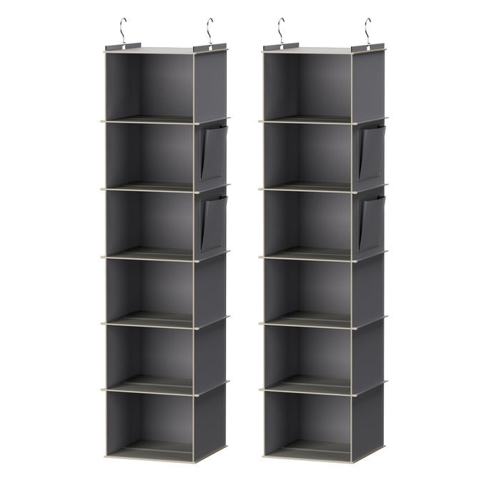 HANGING CLOSET ORGANIZER 6SHELF CLOSET HANGING STORAGE SHELVES 2 PACKS GREY
