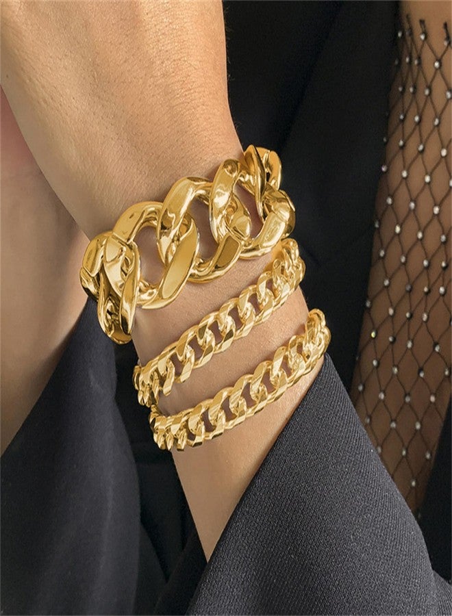 YANCHUN Chunky Gold Bracelet for Women Gold Bracelets Stack Chunky Cuban Link Chain for Women Dainty Boho Silver Paperclip Bracelet Chunky Jewelry Gifts Stocking Stuffers - Image 3