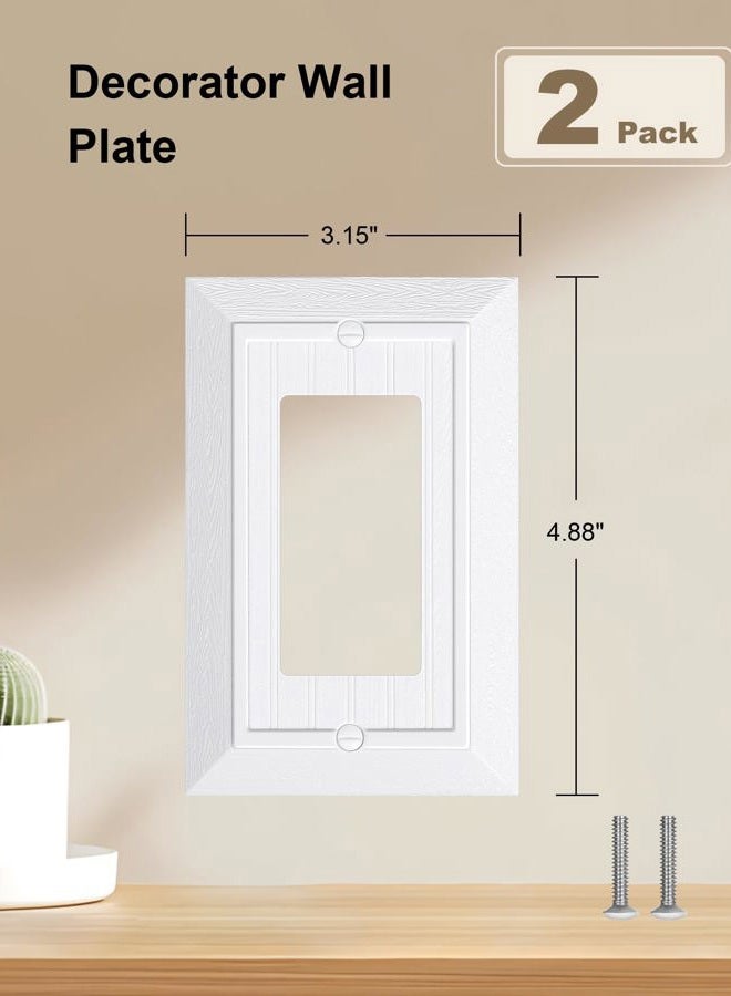 treewell 2-Pack Classic Beadboard Decorator Wall Plate Cover, Pure White Decorative Switch Plates and Outlet Covers, Durable Unbreakable Polycarbonate Wall Plates for Electrical Outlet, Receptacle, GFCI Outlet - Image 2