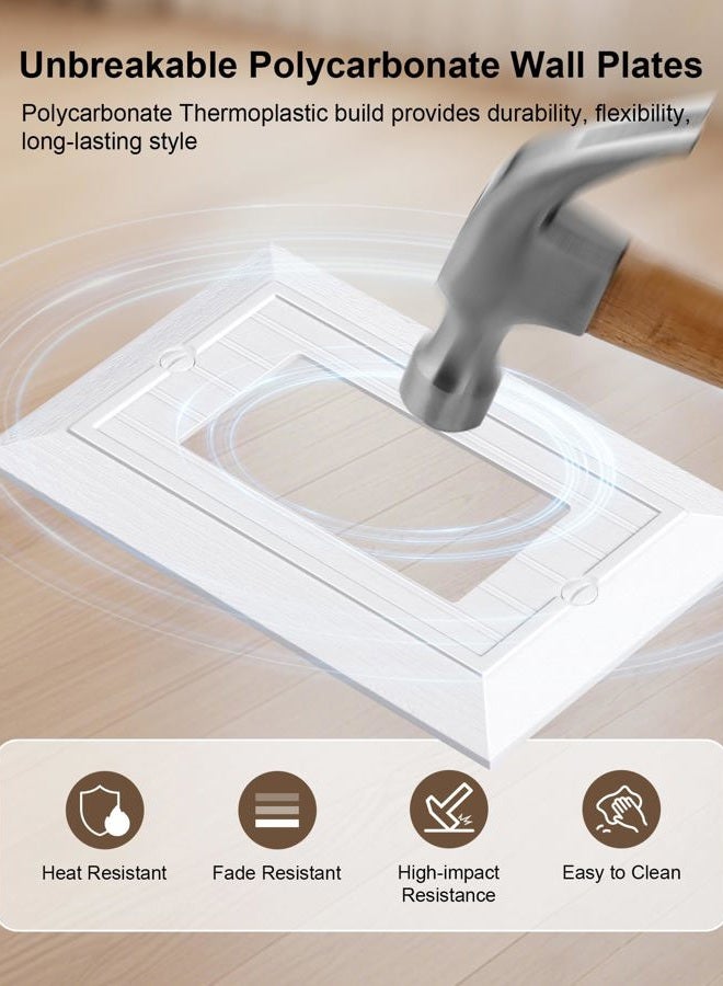 treewell 2-Pack Classic Beadboard Decorator Wall Plate Cover, Pure White Decorative Switch Plates and Outlet Covers, Durable Unbreakable Polycarbonate Wall Plates for Electrical Outlet, Receptacle, GFCI Outlet - Image 3