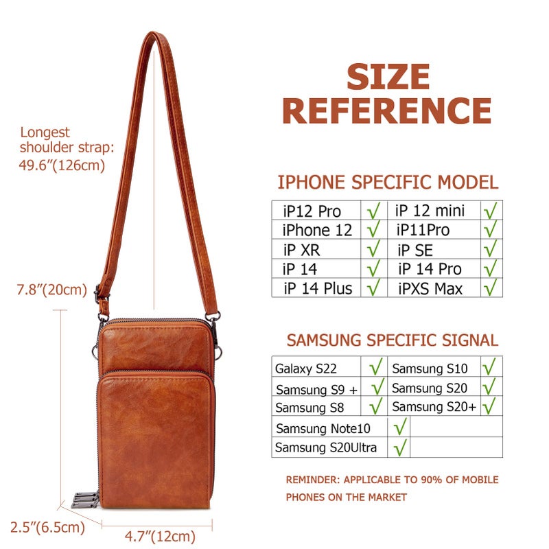 My Friday myfriday Small Crossbody Cell Phone Bags for Women, Leather Shoulder Handbags and Purses with 6 Card slots (B-brown) - Image 2