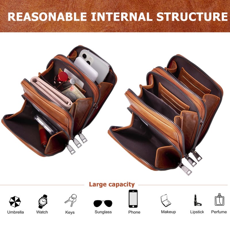 My Friday myfriday Small Crossbody Cell Phone Bags for Women, Leather Shoulder Handbags and Purses with 6 Card slots (B-brown) - Image 3