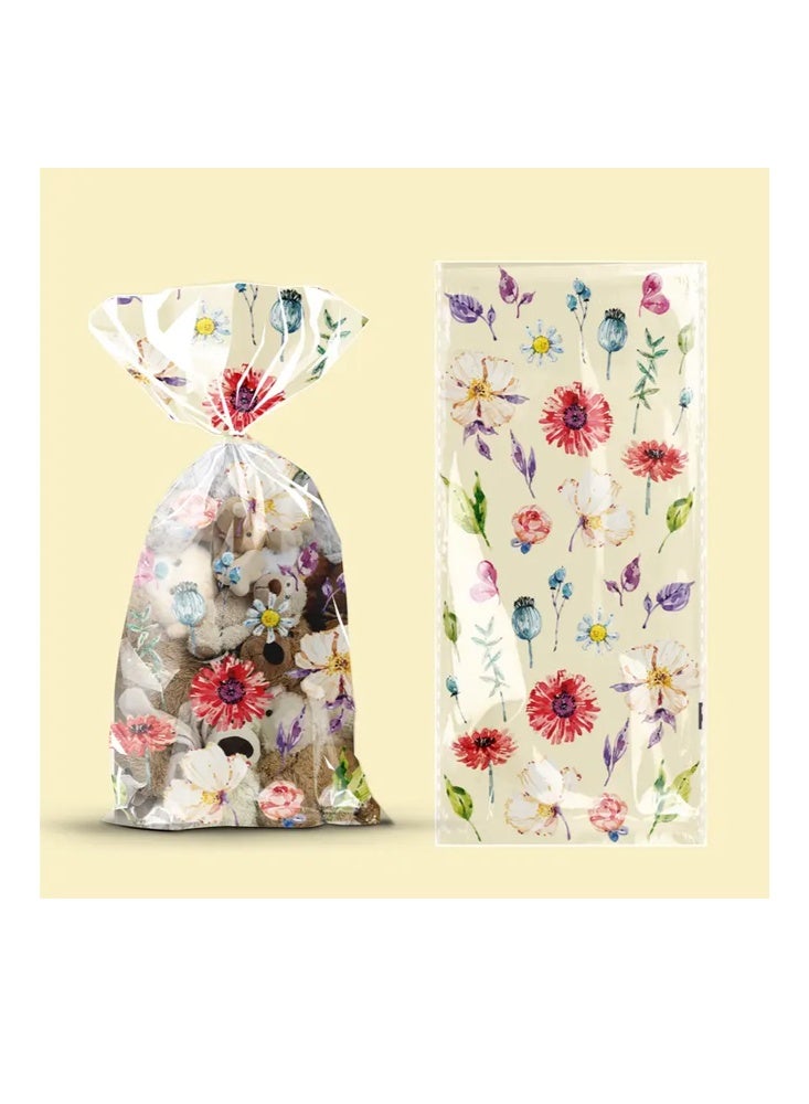 Zeemey 100 Transparent Candy Bags, Tote Bags, 4 Floral Patterns, Assorted Gift Bags, 300g Weight Capacity, Wedding Party Gifts, Snack Gift Packaging Bags (12.5x27cm) - Image 3