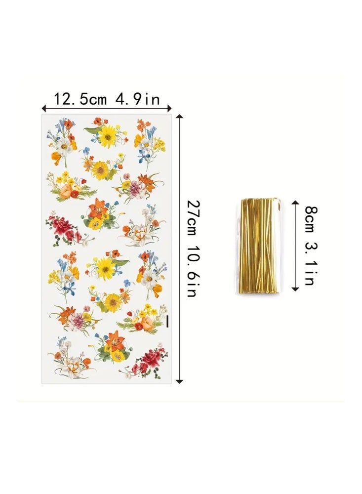 Zeemey 100 Transparent Candy Bags, Tote Bags, 4 Floral Patterns, Assorted Gift Bags, 300g Weight Capacity, Wedding Party Gifts, Snack Gift Packaging Bags (12.5x27cm) - Image 4