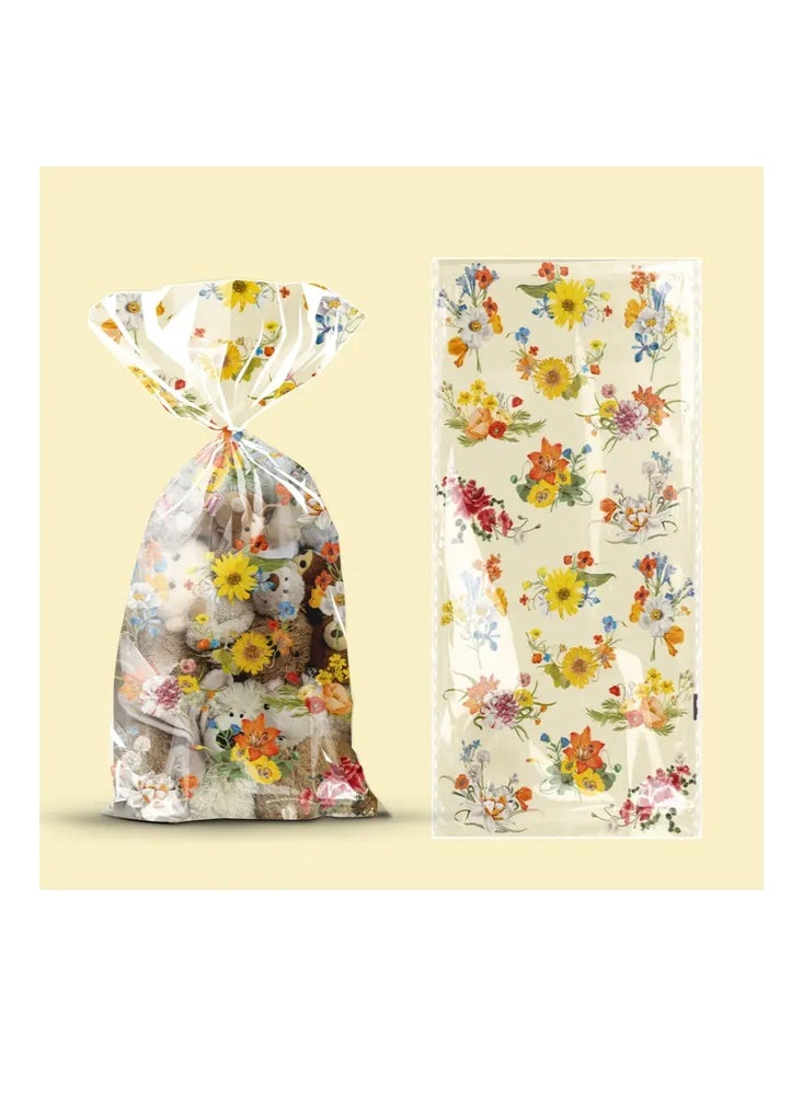 Zeemey 100 Transparent Candy Bags, Tote Bags, 4 Floral Patterns, Assorted Gift Bags, 300g Weight Capacity, Wedding Party Gifts, Snack Gift Packaging Bags (12.5x27cm) - Image 2