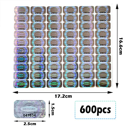 ILMBVM 600 pcs Hologram Security Tamper evident Stickers Warranty Void Seal Labels with Unique Serial Number Genuine Authentic Tamper Proof Sticker(1X0.6 inch) - Image 3