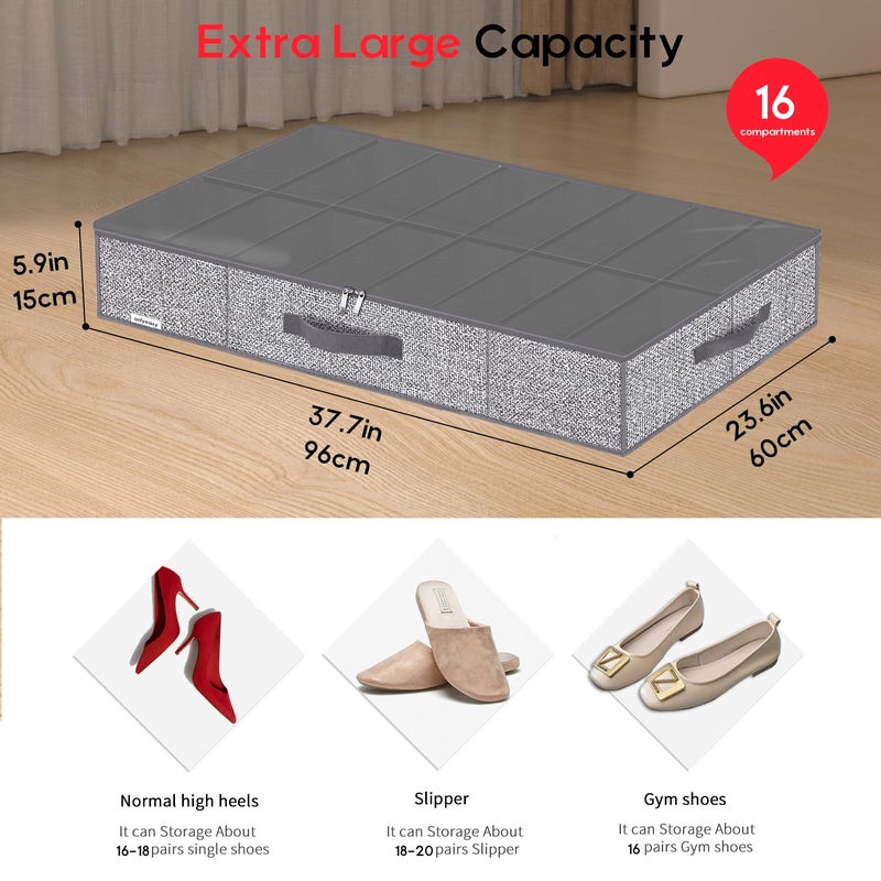 Onlyeasy Sturdy Under Bed Shoe Storage Organizers with Handles & Clear Window (16 to 32 Pairs) 2 Pack, Closet Shoes Containers Boxes for Kids & Adults, 37.7"x23.6"x5.9", Linen-like Grey, MXDUBS16P2 - Image 2
