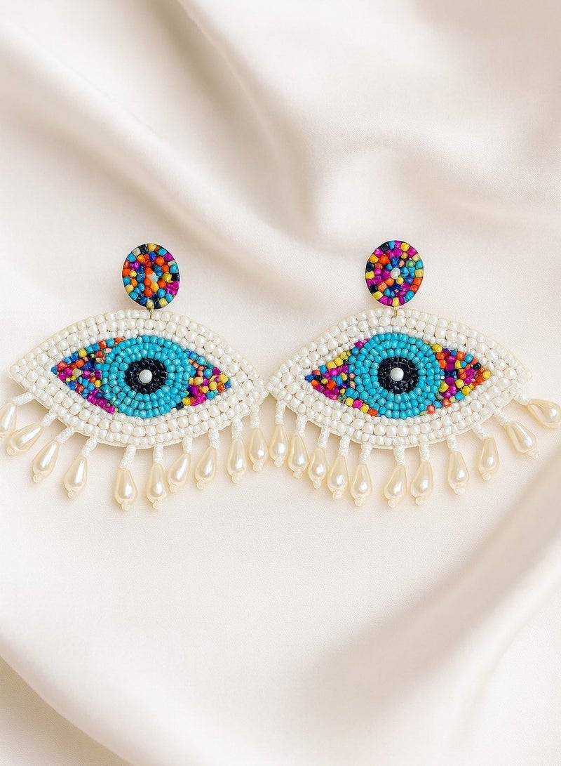 Ready For Chai Handmade Evil Eye Earrings | Beaded Statement Jewelry | Boho Beadwork Earrings for Women
