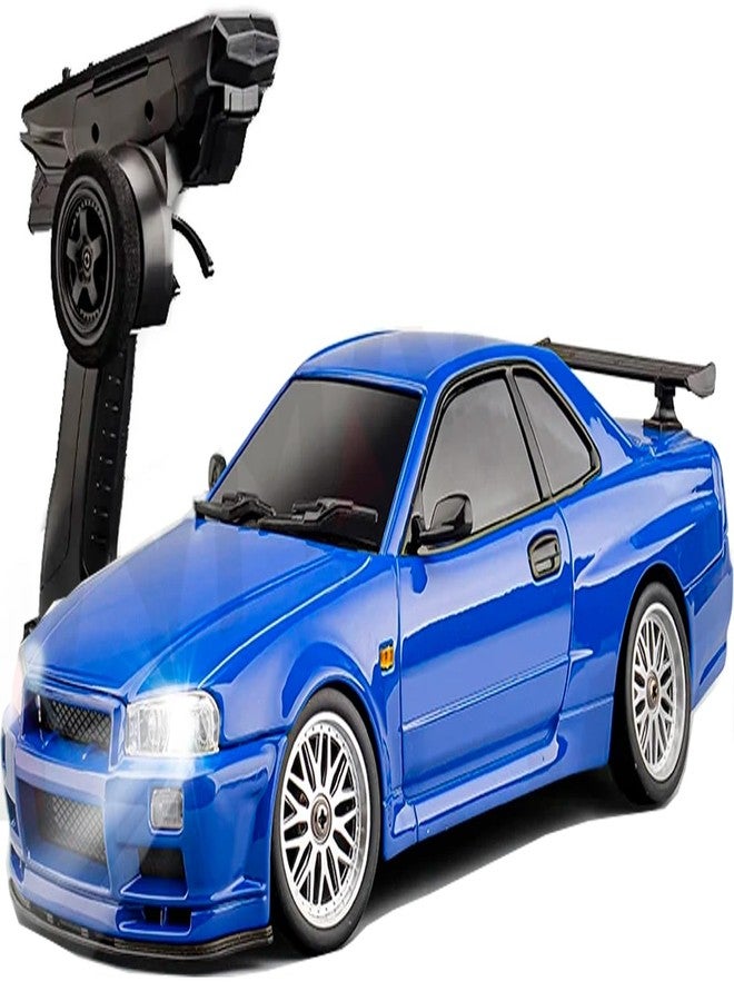 Flycolor سيارة FLYCOLOR LD1899 1/18 RC درفت GTR R34 2.4GHz RWD مع جيروسكوب هيكل جسم سبائك على الطريق سيارات سباق تحكم عن بعد (أزرق) - Image 1