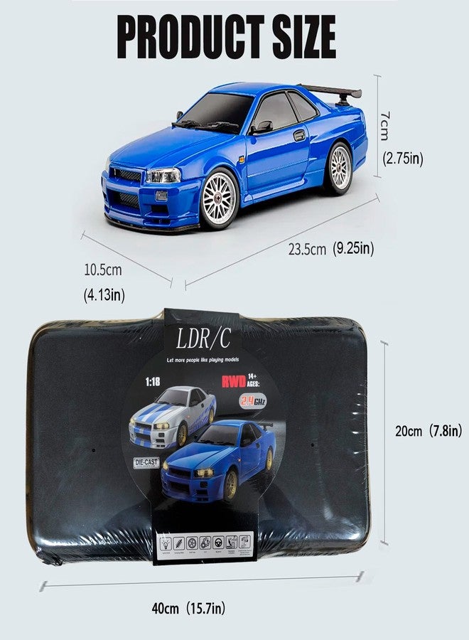 Flycolor سيارة FLYCOLOR LD1899 1/18 RC درفت GTR R34 2.4GHz RWD مع جيروسكوب هيكل جسم سبائك على الطريق سيارات سباق تحكم عن بعد (أزرق) - Image 5