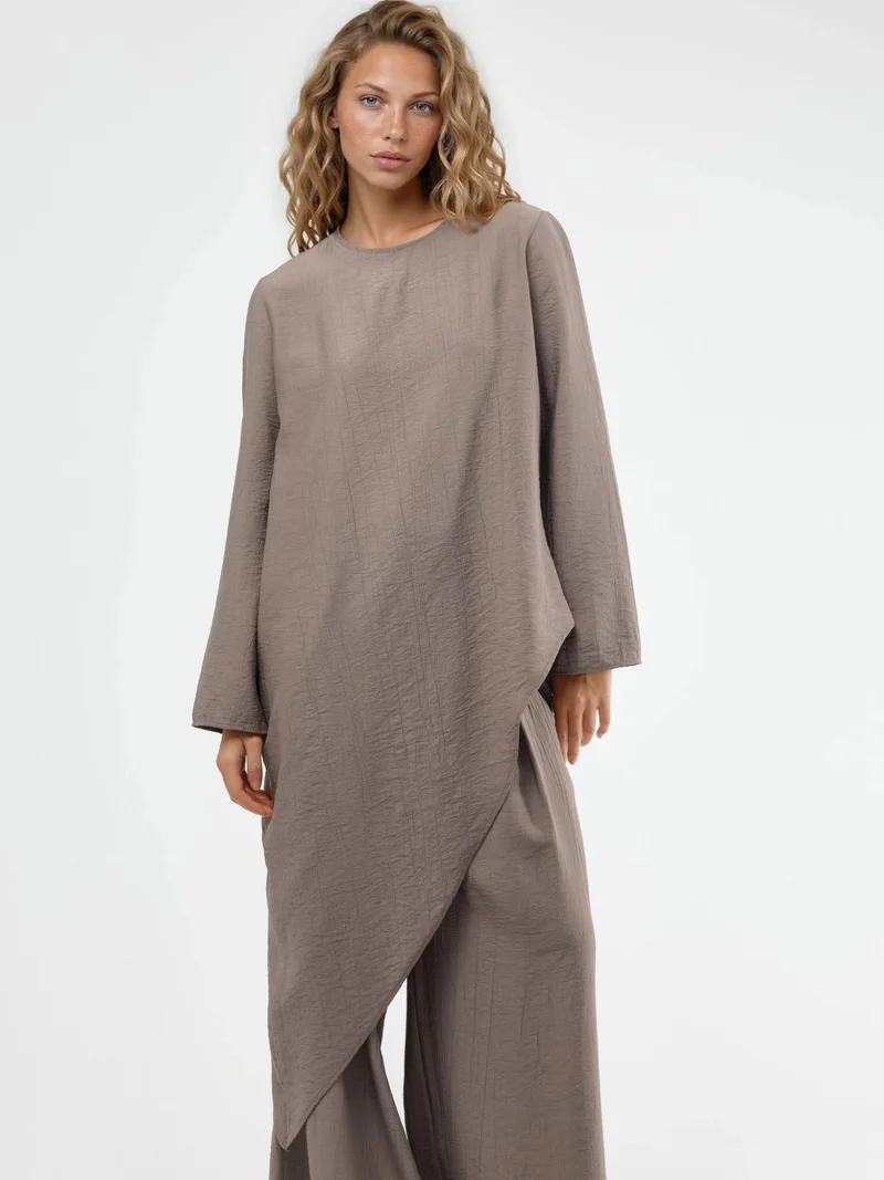 بوسيم BUSEM Textured Button-Up Long Sleeve Tunic