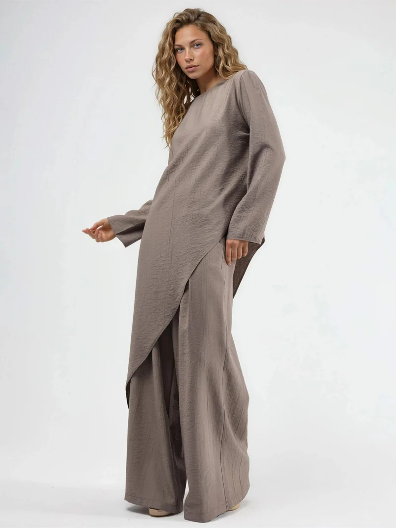 بوسيم BUSEM Textured Button-Up Long Sleeve Tunic