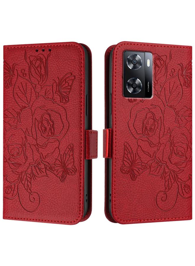 S-TOP Case For OPPO A57s 4G / A57e 4G / A77s 4G Embossed Rose RFID Anti-theft Leather Phone Case - Image 2