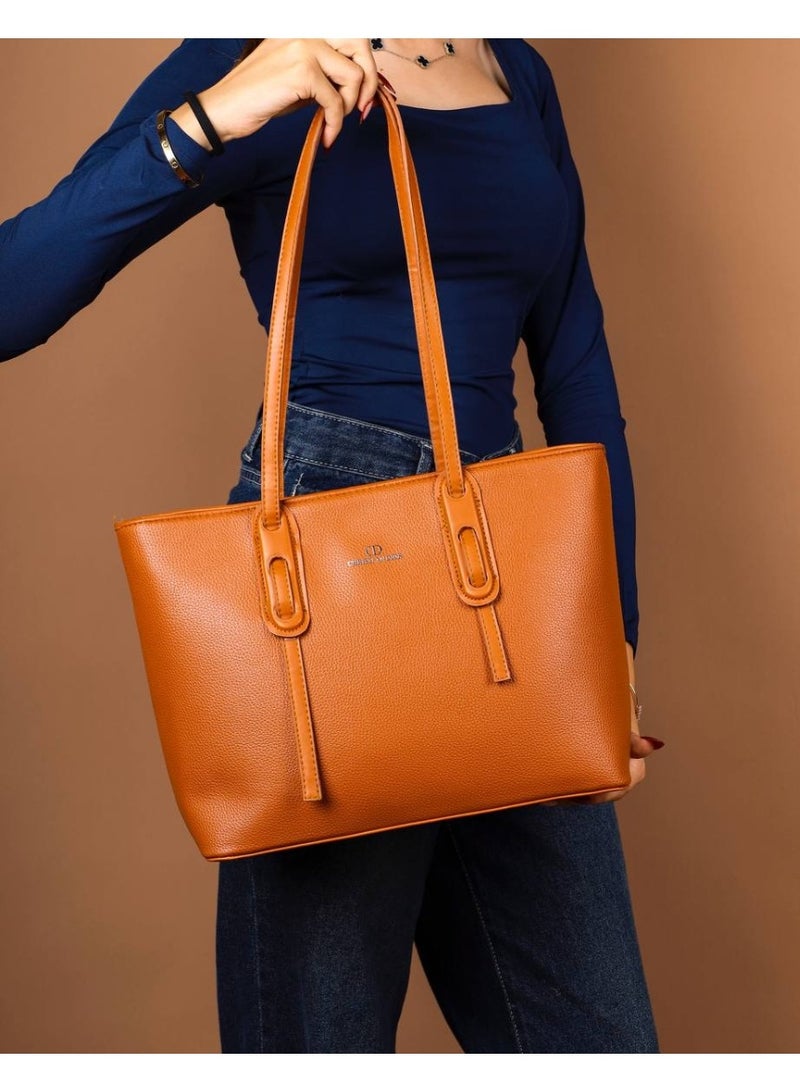 شنطة حريمي جلد كبيرة هاند – تصميم عملي شيك يناسب الشغل والخروجات - Image 2