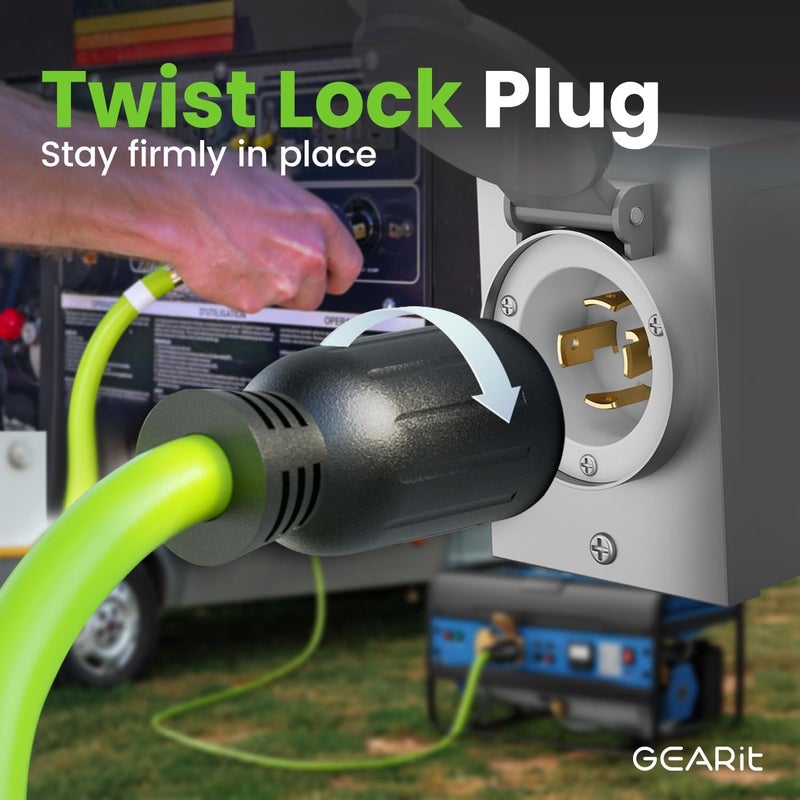 GearIT 30-Amp Generator Extension Cord, 120/250-Volt, 4-Prong, 7500W, NEMA L14-30P/L L14-30R, 10 Gauge SJTW Locking Power Cord for Manual Transfer Switch, Portable Generator Power Outage, 10 Ft, Green - Image 5
