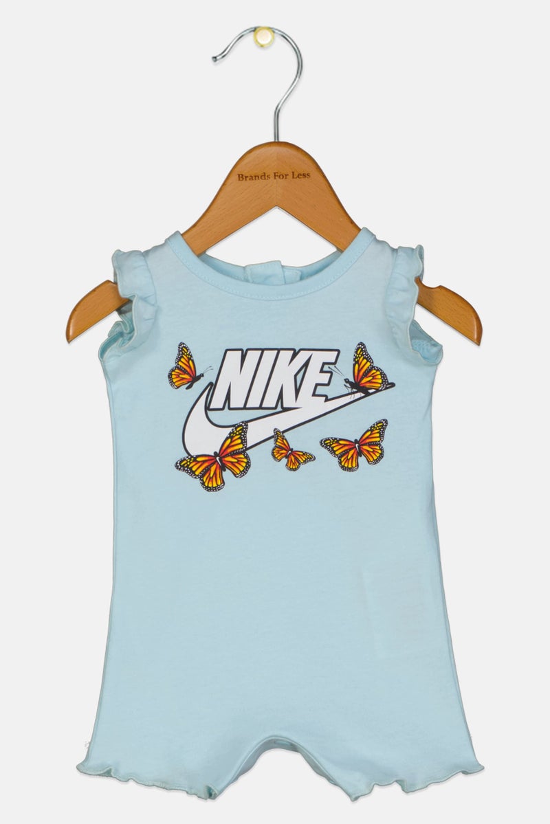 Nike Toddlers Girl Round Neck Brand Logo Rompers, Light Blue - Image 1