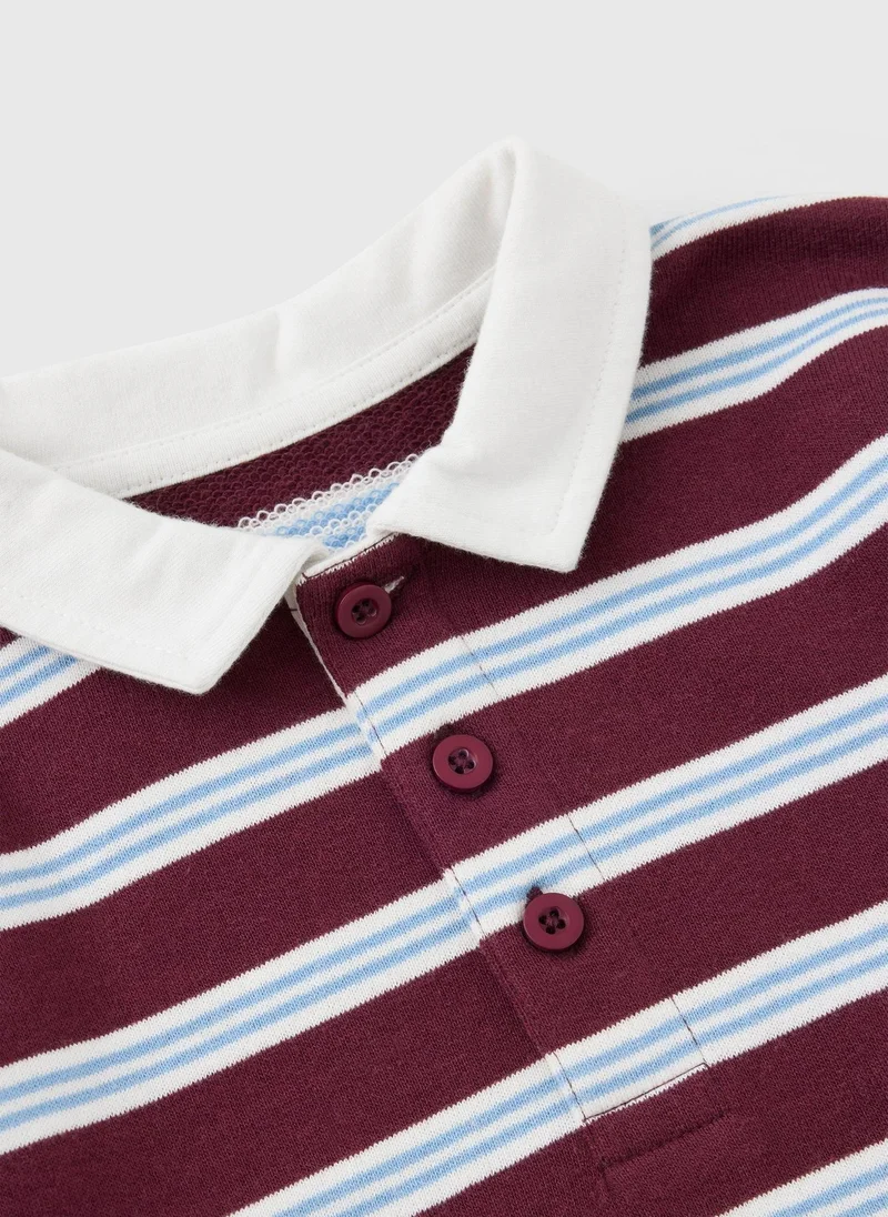 Matalan Burgundy Boys Burgundy Striped Long Sleeved Rugby T-Shirt for Men | Best Price UAE