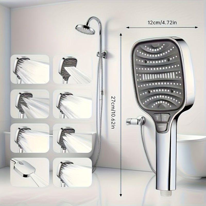 Black Square Shower Head High Pressure 8 Spray Modes Dual Function Handheld Rainfall System - Image 3