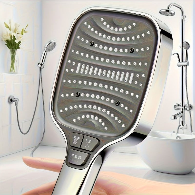Black Square Shower Head High Pressure 8 Spray Modes Dual Function Handheld Rainfall System - Image 2
