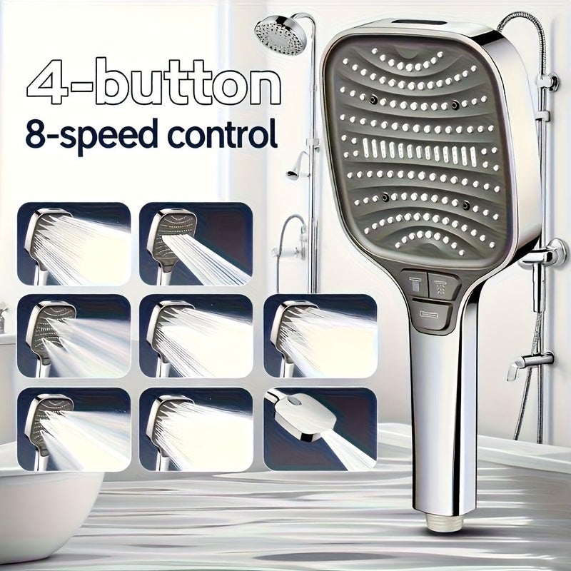 Black Square Shower Head High Pressure 8 Spray Modes Dual Function Handheld Rainfall System - Image 1
