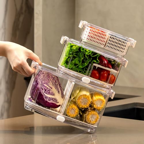 Felli Duo Fresh Produce Saver for Fridge, Fruit Vegetable Container with Vent & Drainage in Bottom for Wash, Colander Strainer Storage Bin for Refrigerator, Berry Lettuce Keeper, Christmas Gifts - Image 2