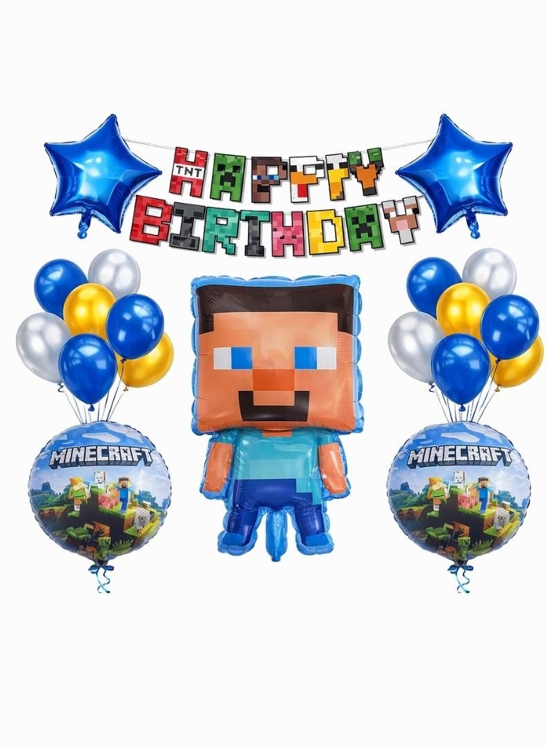 ديمي طقم زينة عيد ميلاد بتصميم ماينكرافت | بالونات وبنر لحفلات الأطفال - Image 1
