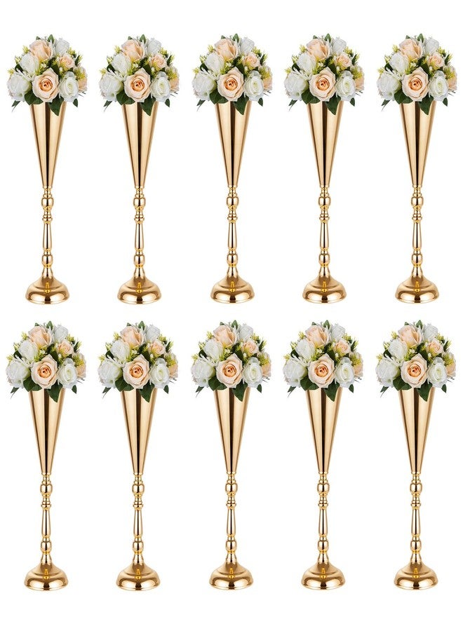 Lovecat 10 Pcs Tabletop Decoration Centerpiece, 14.4in Metal Wedding Flowers Small Gold Vase, Christmas Anniversary Birthday Party Home Decoration Flower Arrangement - Image 1
