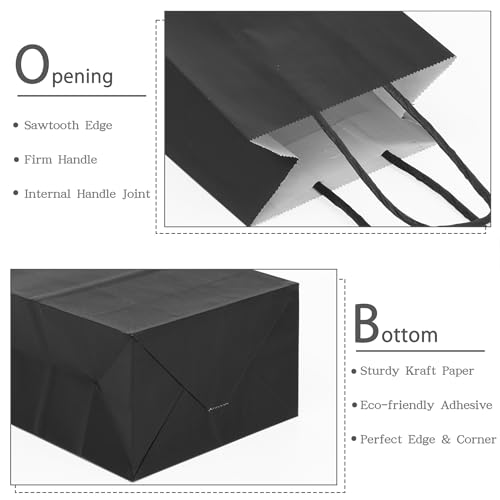 AZOWA Gift Bags Black Kraft Paper Bags with Handles (Black, 12 Pcs, 5 x 3.1 x 8.2 in) - Image 4