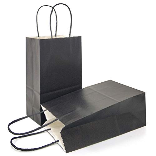 AZOWA Gift Bags Black Kraft Paper Bags with Handles (Black, 12 Pcs, 5 x 3.1 x 8.2 in) - Image 1
