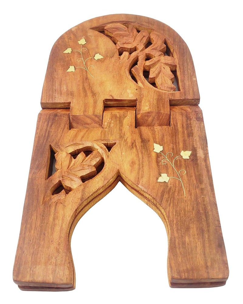 KIING Wooden Hand Round Holy Book Stand Brown 15x7 inch for Geeta Quran Bible guru Granth etc - Image 3
