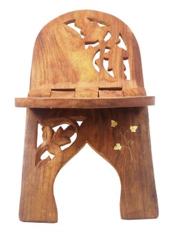 KIING KIING Wooden Hand Round Holy Book Stand Brown 15x7 inch for Geeta Quran Bible guru Granth etc  - Image 2