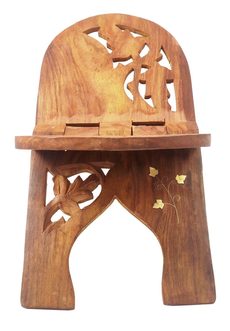 KIING Wooden Hand Round Holy Book Stand Brown 15x7 inch for Geeta Quran Bible guru Granth etc - Image 2